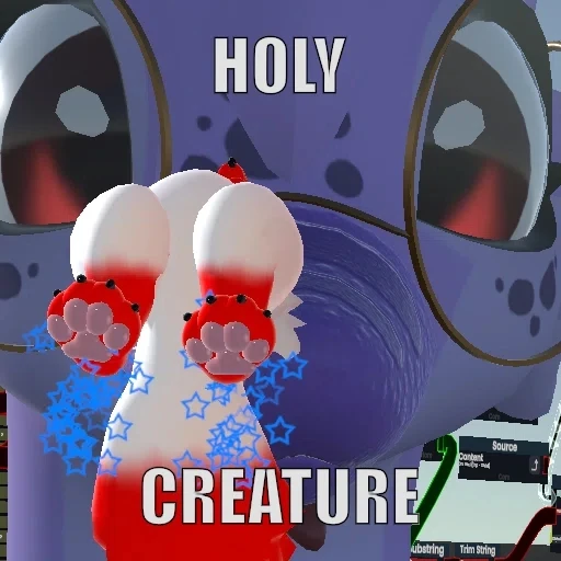 The image taken from the video, which has Star with the caption HOLY CREATURE